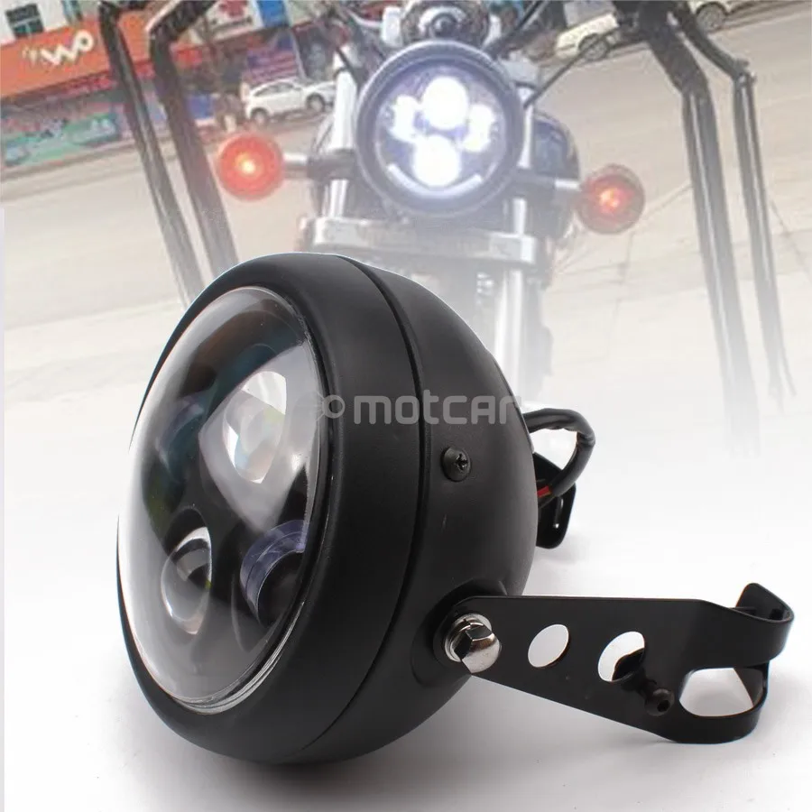 

for Harley Bobber Honda CG125 GN125 Cafe Racer Motorcycle Black Metal LED 6.3" Headlights Lamp With 35-43mm Fork Tubes Bracket