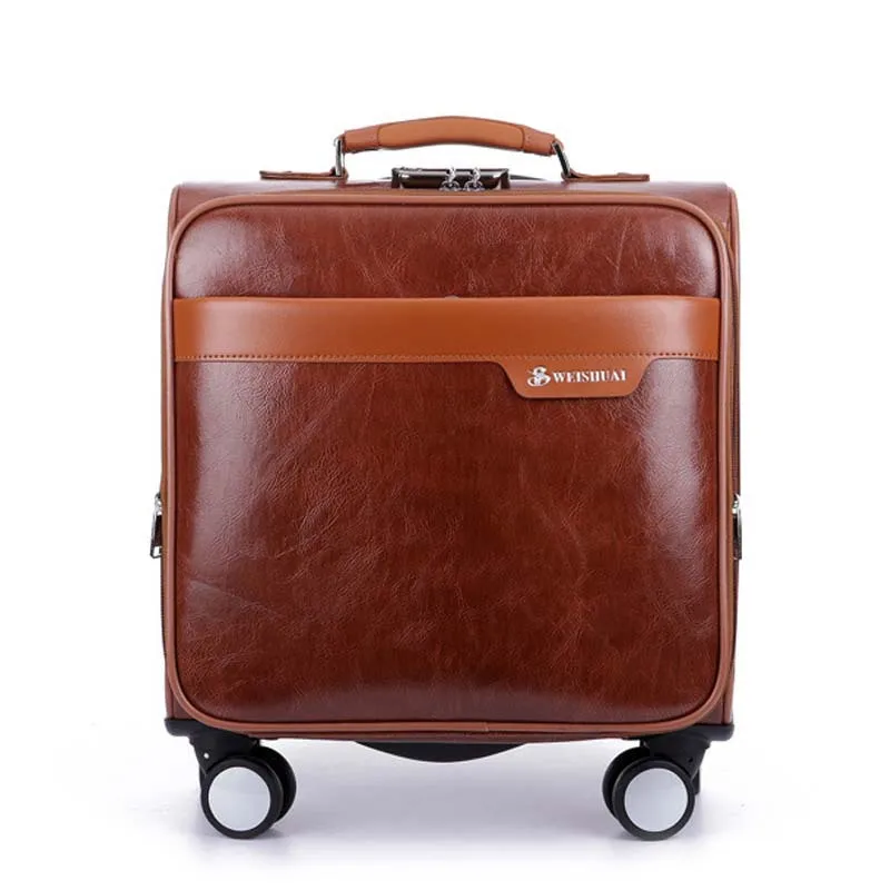 

16 inch Business Casual men's board chassis trolley suitcase caster oil skin lockbox rolling luggage trolley travel luggage case
