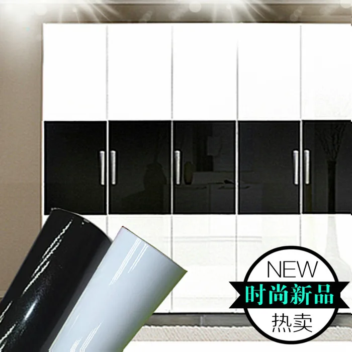 DIY ПВХ чистый цвет водостойкие обои для комнаты самоклеющиеся черно-белый Шкаф Кухня Глянцевая паста мебель наклейки на стену