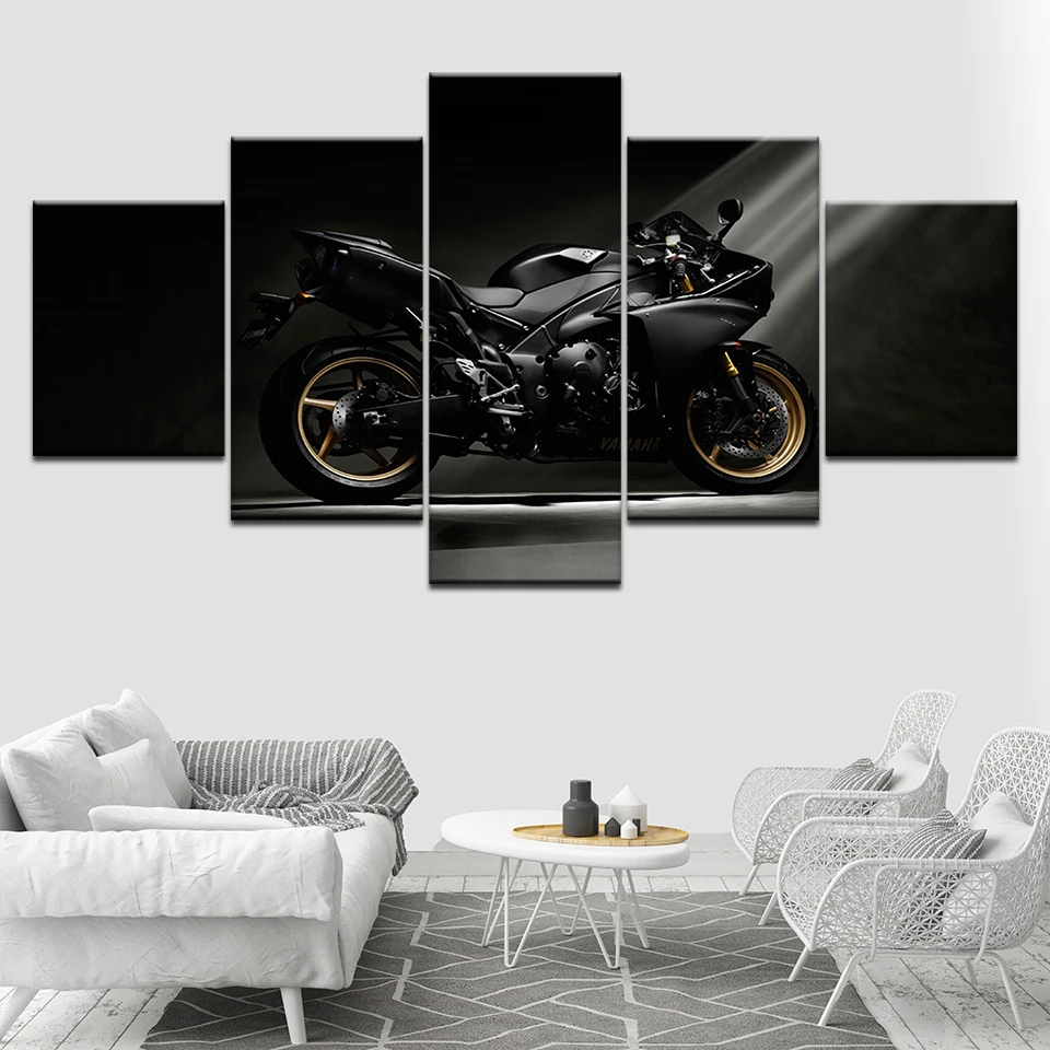R1 2009 черные Мотоциклы 5 шт. HD обои Художественная печать на холсте современный