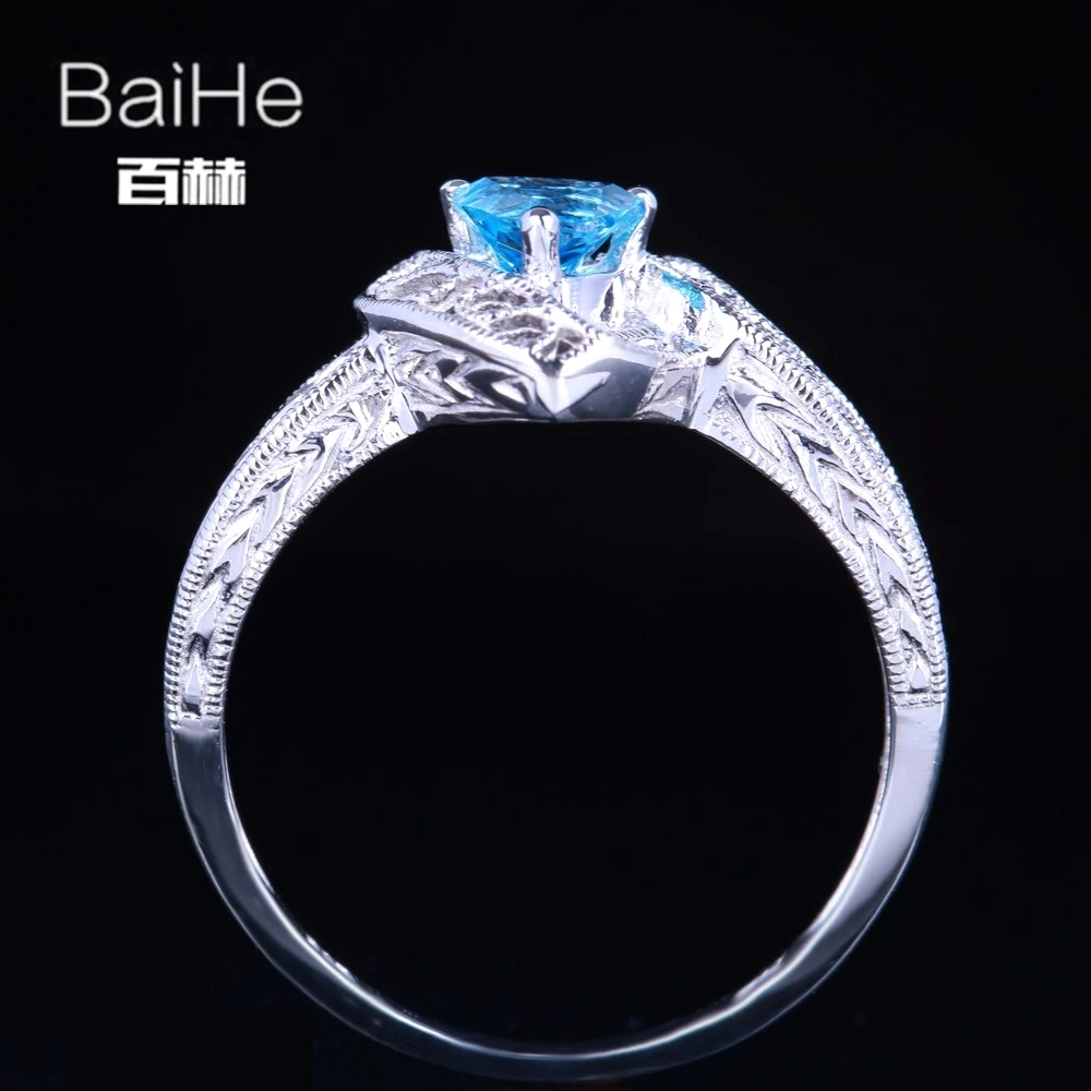 BAIHE Solid 14K белое золото 1CT голубой топаз/безупречный триллион свадебные женские