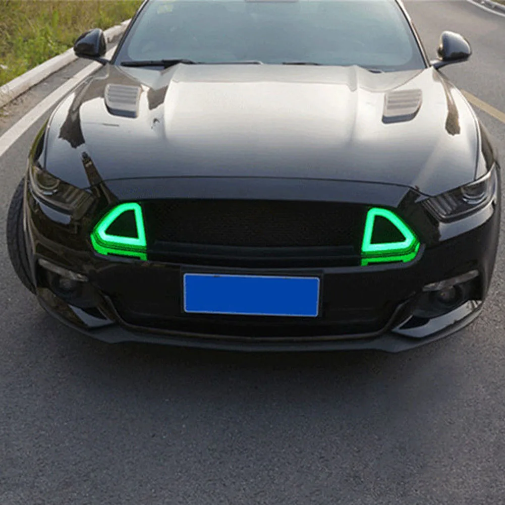 Для Ford Mustang передняя решетка Центр Гриль w/светодиодный светильник лампа белый/зеленый - Цвет: Зеленый