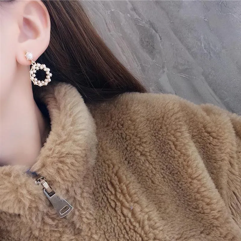 Luxury Baroque Pearl Earrings Gold Cute Small Round Loop Drop Earring for Women Wedding Earings Fashion Jewelry 2019 | Украшения и