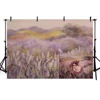 oil painting lavender field newborn baby shower backdrop printed mountains tree light purple watercolor photo shoot backgrounds