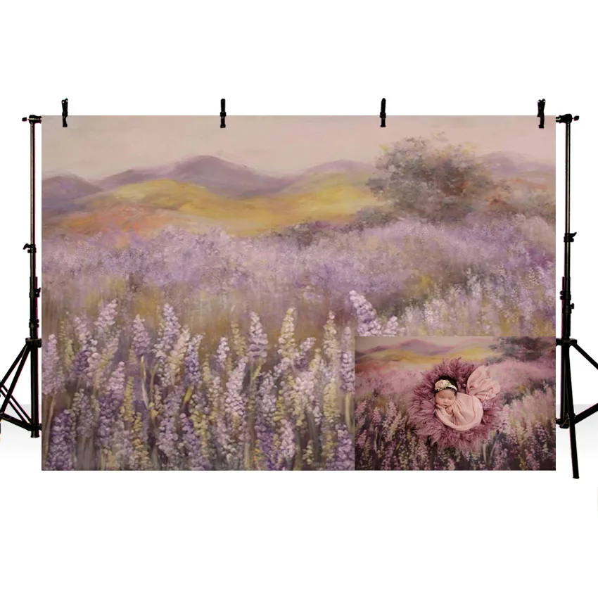 Картина маслом Лаванда поле Новорожденный ребенок душ фон печатные горы дерево