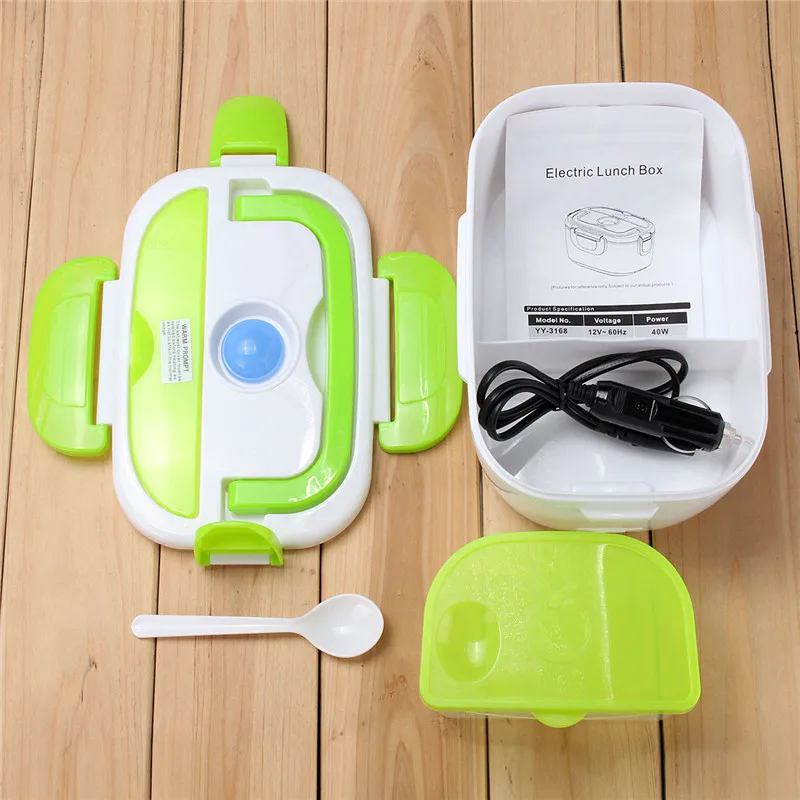 Зеленый Mrosaa 1.05L 12 V электрический подогреваемый Автомобильный штекер нагревательный Bento Ланч-бокс для пикника на открытом воздухе контейнер для подогрева еды с совком туристический подарок - Цвет: Зеленый