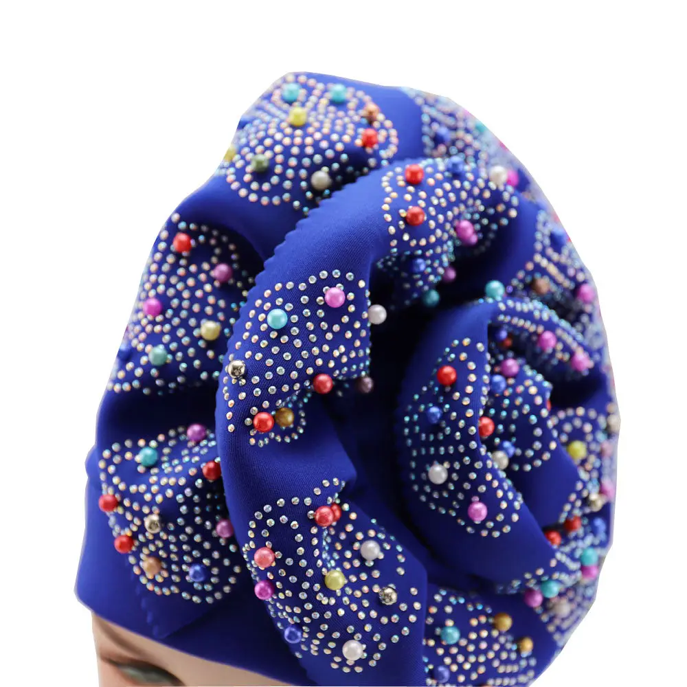 royal blue Новое поступление Королевский синий африканский геле aso oke головной убор с камнями и бисером тюрбан головной убор обертка 001 для свадьбы - Цвет: royal blue