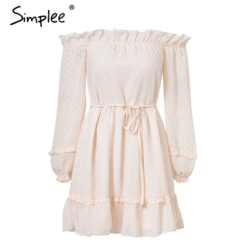 Simplee с открытыми плечами рюшами длинным рукавом Белое Платье женское сексуальное