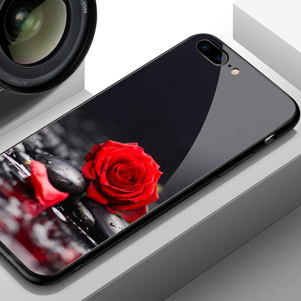 FinderCase для iPhone 6 чехол жесткая задняя крышка стекло красная роза цветочный 6S plus 8 7 X