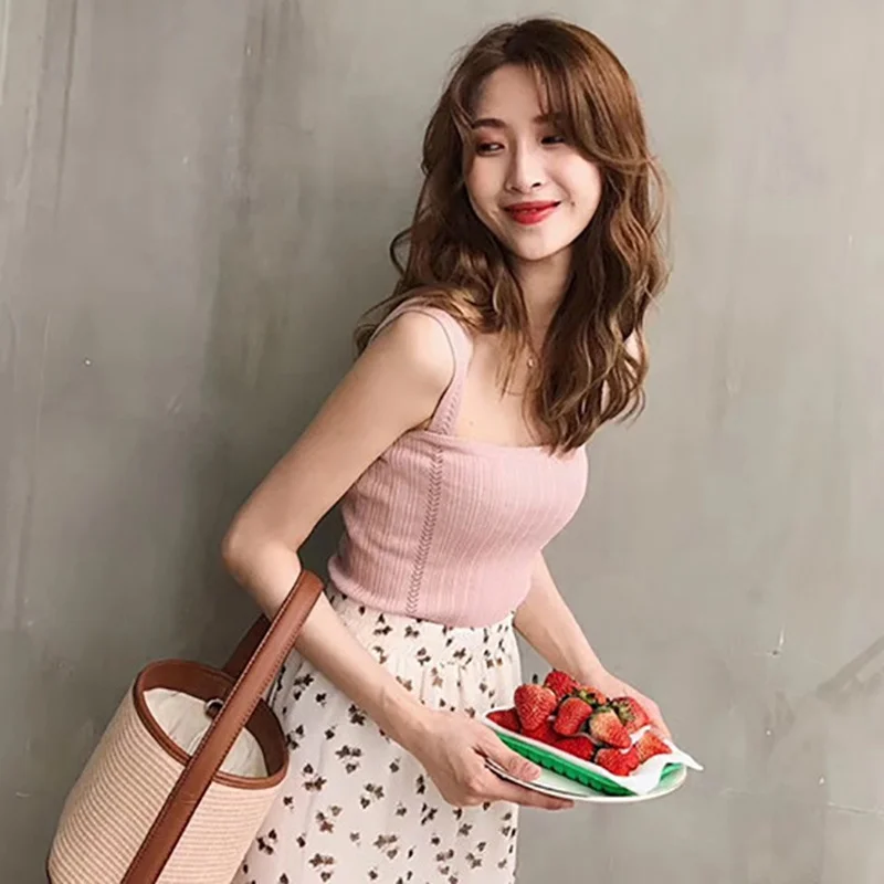 Kawaii Camis/летние топы для девочек, женские короткие пикантные майки, топ на тонких бретельках, ropa mujer, Белый Топ