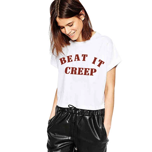 Для женщин летние Мода Beat It ползучести Письмо печати короткий рукав футболка Crop