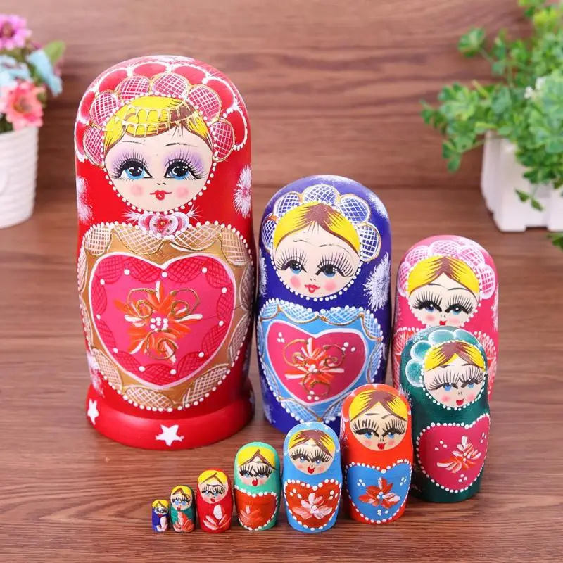 Деревянные игрушки 10 шт. набор кукол матрешек русская гнездовая бабушка Матрешка
