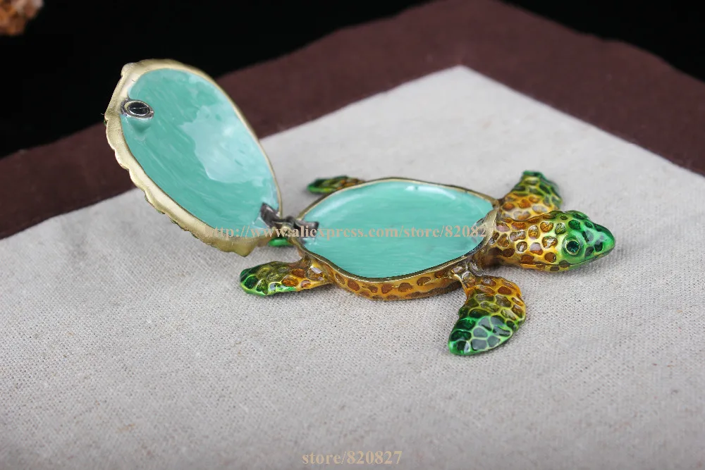 Small Turtle Jeweled Trinket Box with Shiny CrystalsTurtle Tortoise Jewelled Trinket Box Jewelry Box  Turtle Pill Box Figurine