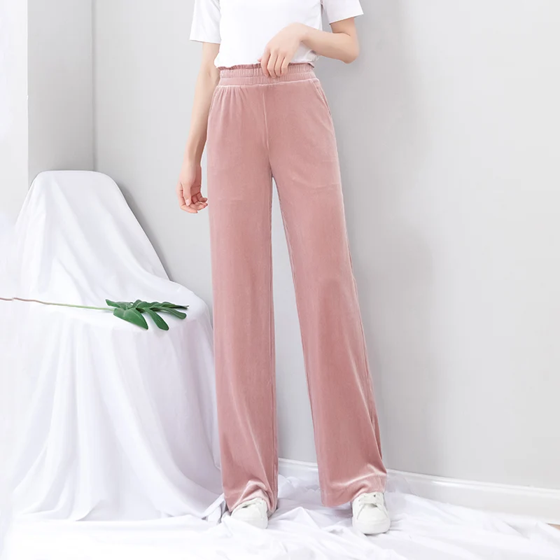 Женские розовые широкие брюки с высокой талией лето 2019 уличная одежда эластичной