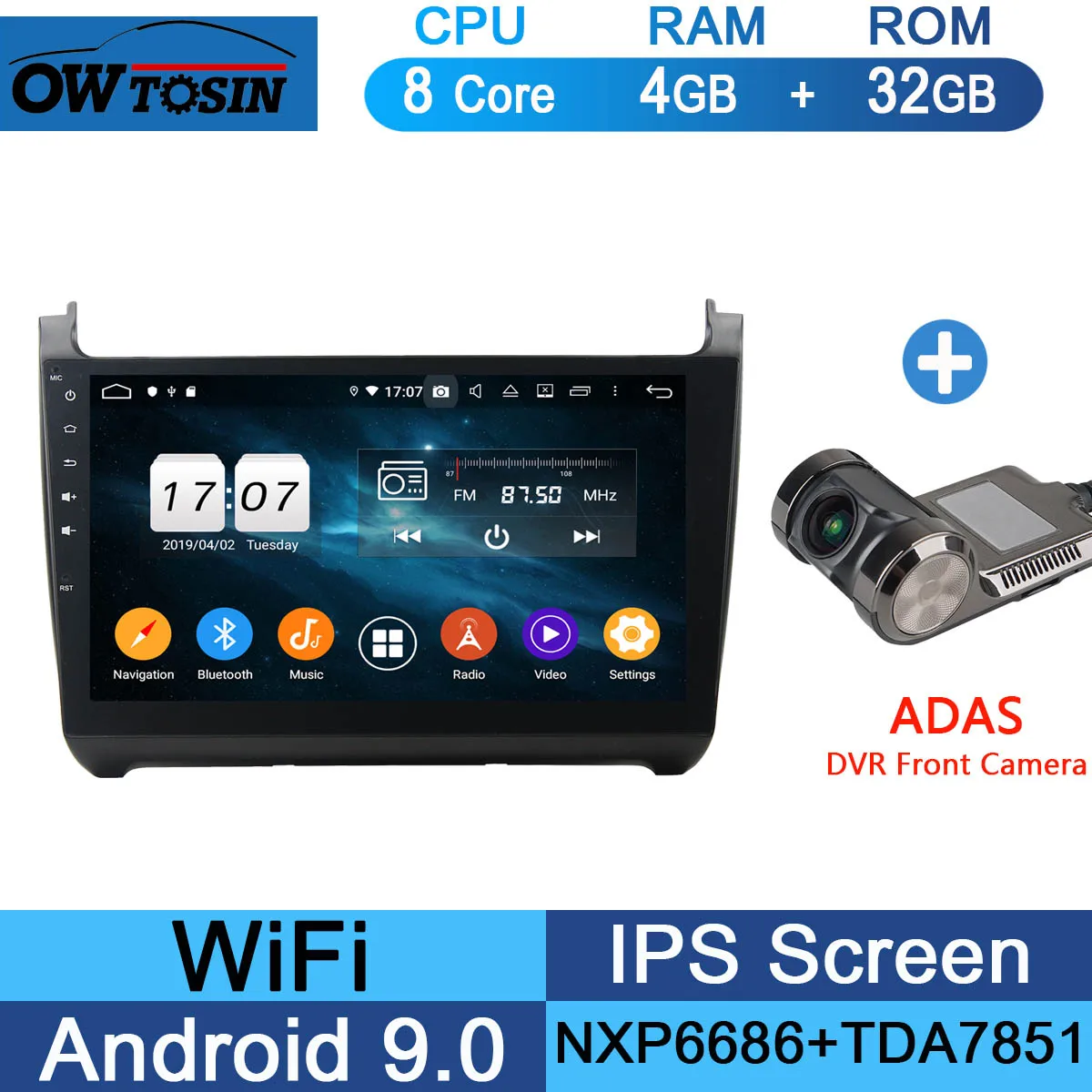 32G Adas Camera 10," ips 8Core Android 9,0 4G ram+ 64G rom автомобильный проигрыватель с радио и GPS для Volkswagen VW Polo 2012 2013 DSP CarPlay - Цвет: 32G Adas Camera