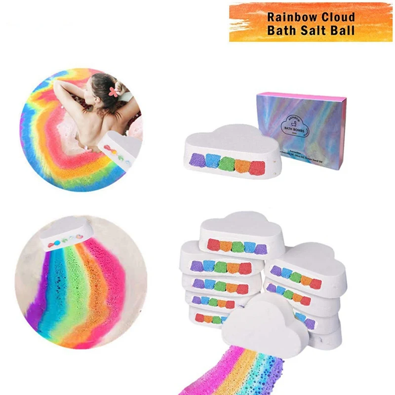 Цветные Радужные облака для ванны поплавок с солевым шариком на воде красочная