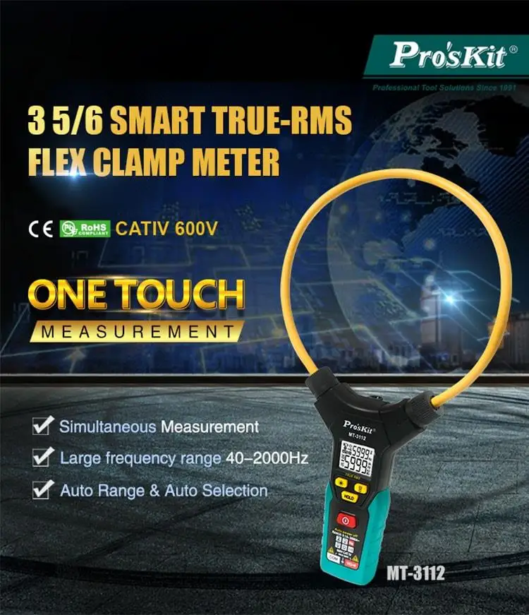 Pro'sKit 3 5/6 Smart True-RMS Flex Клещи Тип Настольный цифровой Электронный мультиметр DC AC Ток Тестер