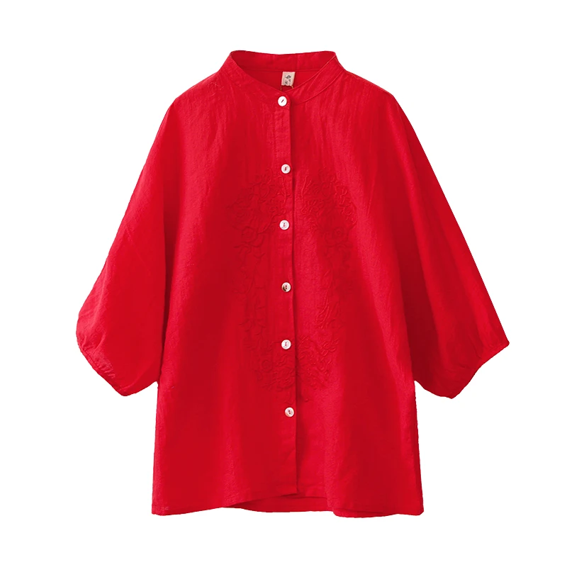 2018 новый хлопок и лен в винтажном стиле стенд воротник фонарь рукавом сезон