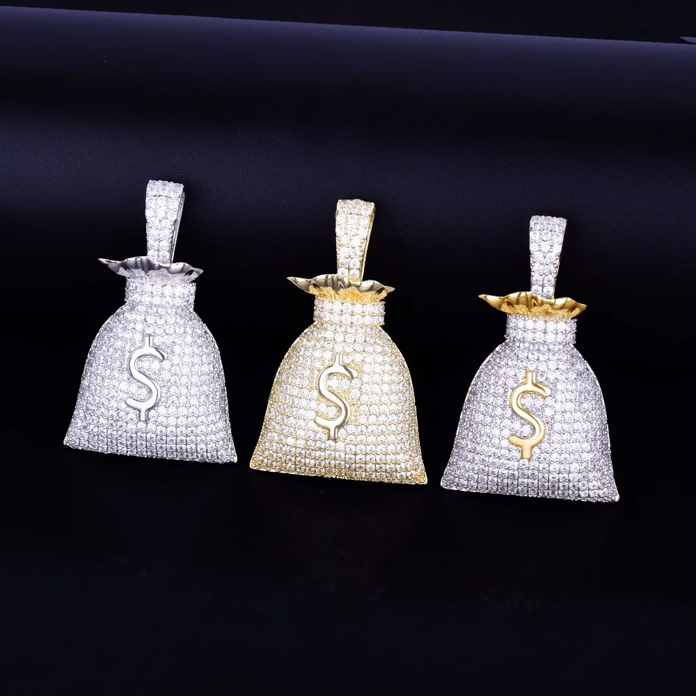 Доллар США сумочка для денег золотой кулон Цвет Bling кубический циркон мужчин в