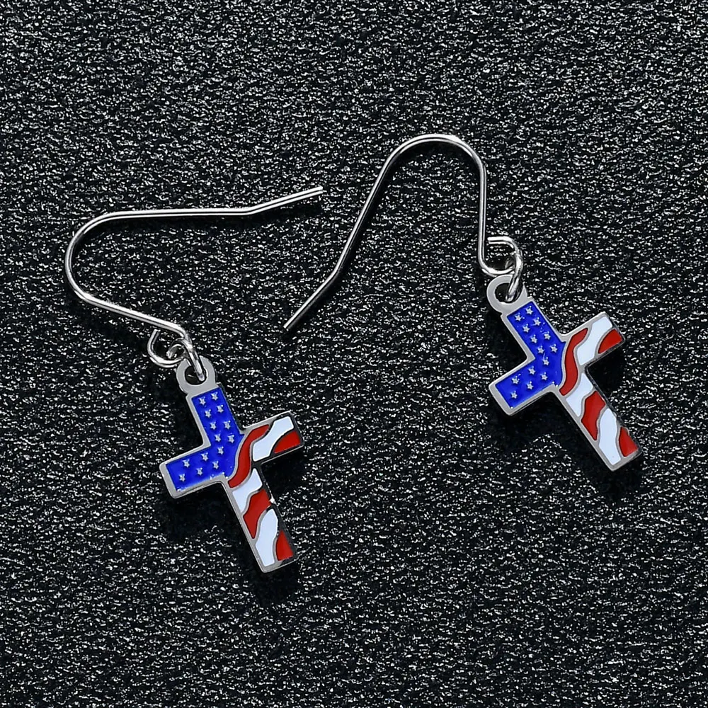 Серьги-капли из нержавеющей стали с эмалью американский флаг США унисекс |