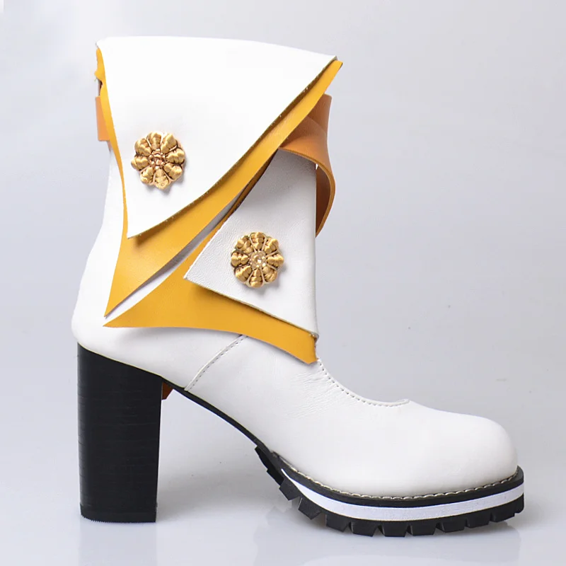 Prova Perfetto дизайн Британский академический стиль толстый высокий каблук полые сапоги смешанные цвета круглый носок ретро римская обувь