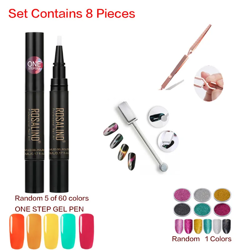 8pcs - Sets 3 в 1 гель лак для ногтей ручка блеск Один Шаг Гель-лак для нейл-арта гибрид 60 цветов легко использовать УФ Гель-лак для ногтей полигель набор - Цвет: 8pcs - Sets