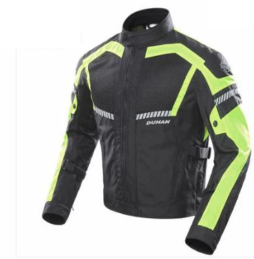 green jacket DUHAN мотоциклетная куртка и брюки костюм летняя мотоциклетная куртка мужская мотоциклетная Защитная Экипировка дышащая сетка Светоотражающая одежда, D-213 - Цвет: green jacket