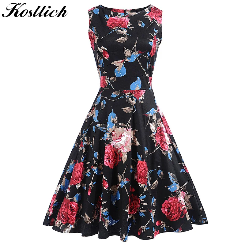 Kostlish Распечатать Летнее Платье Женщин 2017 Рукавов Большие Качели Пояса Туника