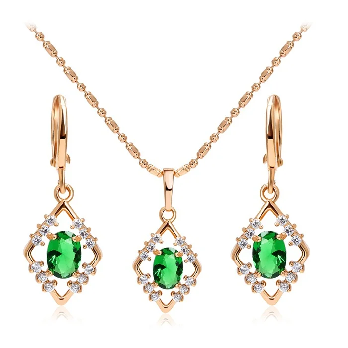 Комплект из колье и серёг с зеленым фианитом 18 дюймов|earring designs for women|jewelry earingsjewelry