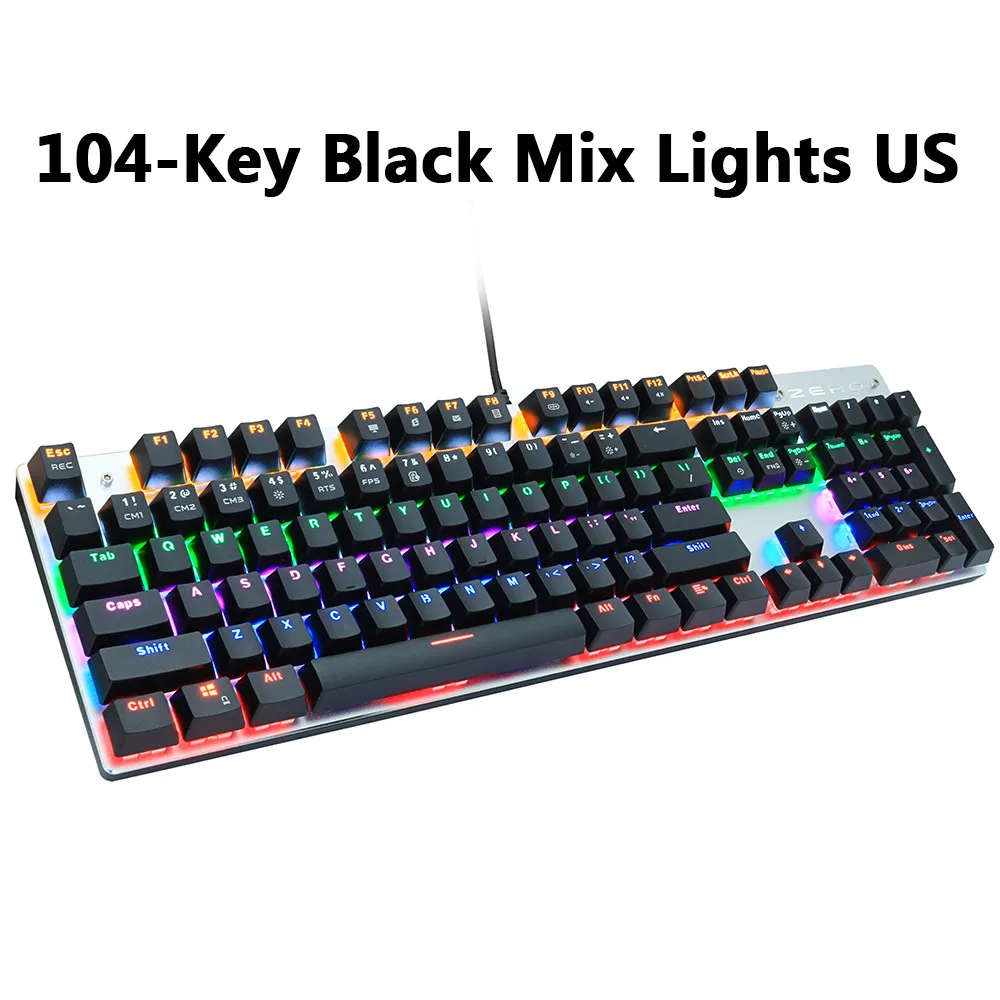 104Black mix lightUS Игровая механическая клавиатура, 87/104 клавиш, анти-привидение, синий/красный переключатель, проводной светодиодный, с подсветкой, для России/США, для геймеров, компьютера, ноутбука - Цвет: 104Black mix lightUS