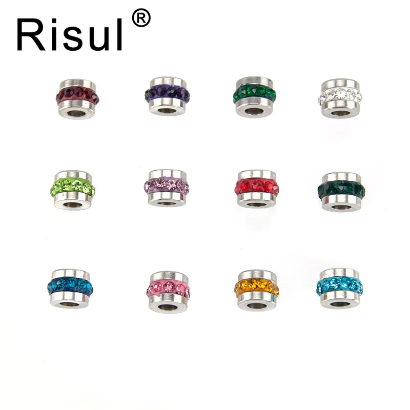 

100% Stainless Steel Crystal Birthstone Charms For Jewelry Making Clip Bead Charm Fit Bracelet Bangle wholesale 12pcs/lot