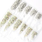 AB стеклянные стразы для ногтей Flatback смешанные размеры, дизайн ногтей декоративные камни блестящие камни аксессуары для маникюра Набор шармов