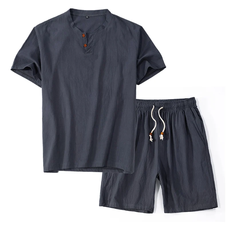 

Free shipping men's large size Linen short sleeve t shirt hiphop v-neck two-piece sets t shirts suits 8xl 9XL hip hop 4 colors