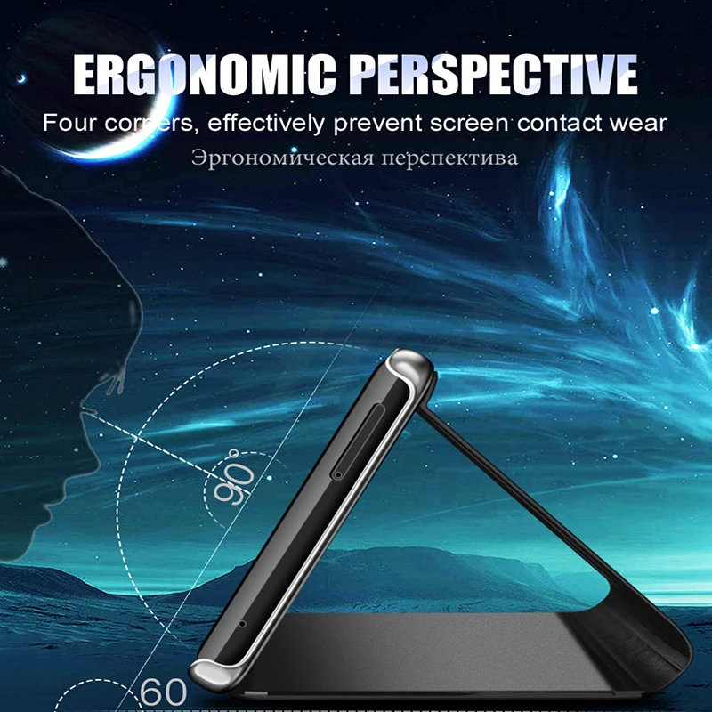 Shockproof 360 Full Protective Plating Ultra Thin Clear View Mirror Stand Hard Cover for Samsung Galaxy A8 Plus 2018 Filp Case |