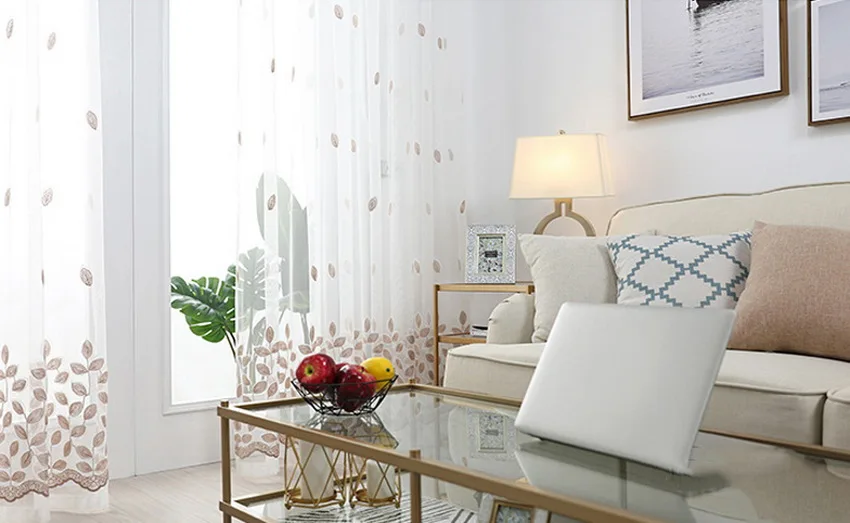 Blue Four-leaf Clover Embroidery Tulle Curtains For Living Room Sheer Panels White Voile Curtains For Bedroom Kitchen M099#4