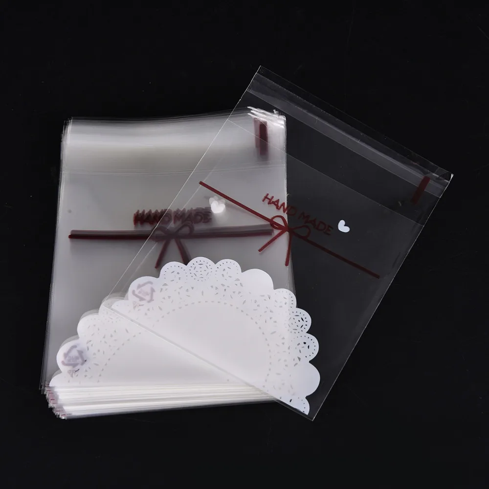

Lace Self Adhesive Cookie Bag Plastic Packaging Biscuit Candy Gift Bags Party Decoration 100pcs christmas decorations for home