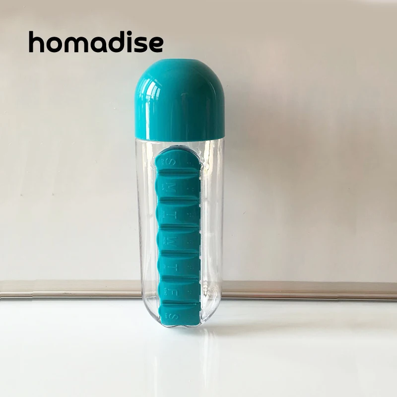 Homadise Спортивная бутылка для воды со встроенной ежедневной коробкой таблеток