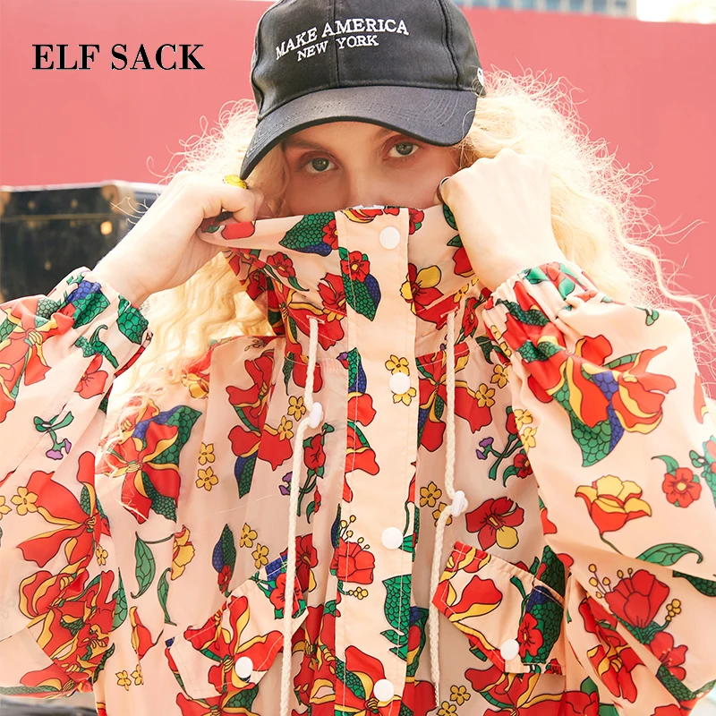 ELFSACK осень новинка модное женское пальто повседневное цветочный принт женская