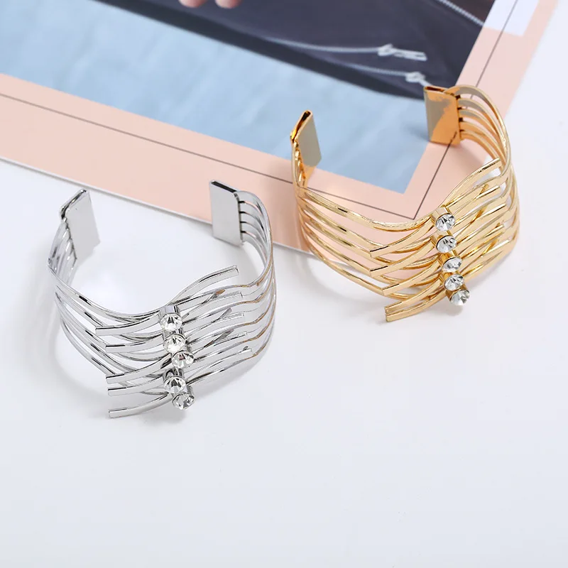 LZHLQ Fashion Metal Bracelets Trendy Women Maxi Punk Geometric Bracelet Opening Adjustable Smooth Wide Cuff Bangles | Украшения и