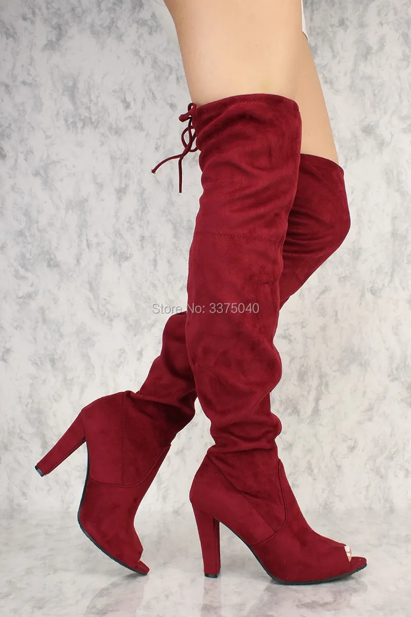 

Peep Toe Chunky High Heel Over The Knee Long Boots Women Sexy High Heel ladies Shoes Thigh High Boots