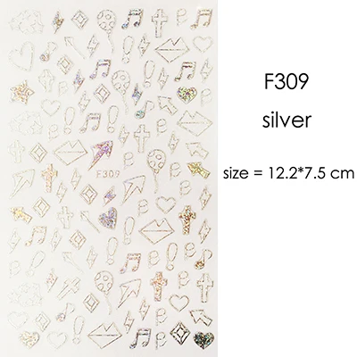 F309silver 1 лист серебряный золотой белый черный абстрактная графика дизайн круглый квадратный треугольник наклейки для ногтей Луна Звезда наклейки для ногтей - Цвет: F309silver