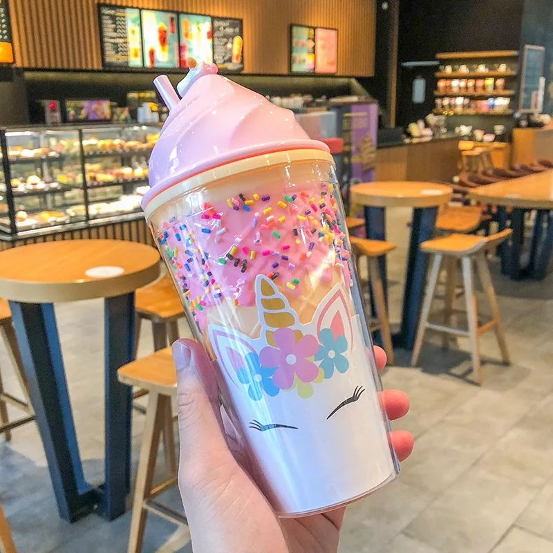 580 мл летняя Милая чашка с рисунком единорога охлаждающая портативная соломенной