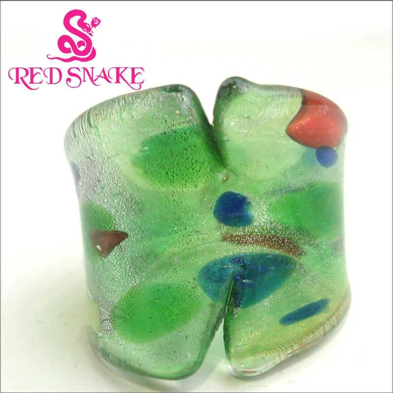 

RED SNAKE Fashion Ring Handmade Silver color foil with green spots Cutting feature Technology Murano Glass Rings