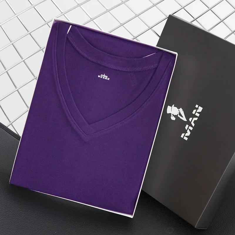 V- purple Зима, хлопок, круглый вырез, теплые кальсоны, набор для мужчин, ультра-мягкое однотонное тонкое термобелье, мужские пижамы, M-3XL - Цвет: V- purple
