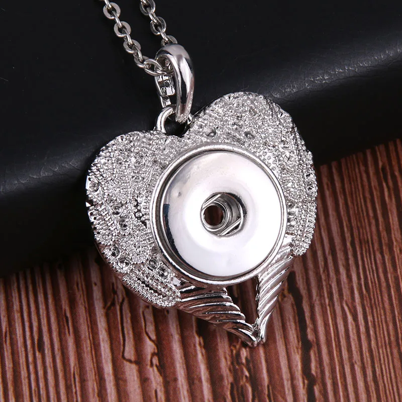 New snaps jewelry Heart shaped wing with crystal rhinestone snap necklace 18mm Pendant women girl fun Christmas gift | Украшения и