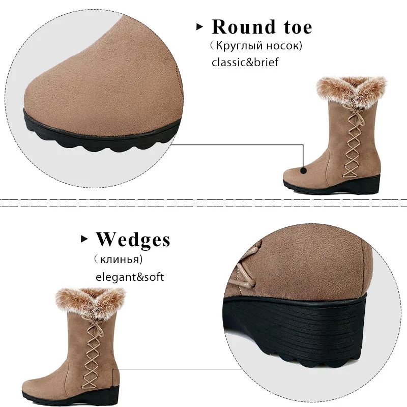 Tuyoki Women Winter Snow Boots Thick Fur Mid Calf Cross Strap Woman Shoes Fashion Sweet Warm Short Size 34-39 | Обувь
