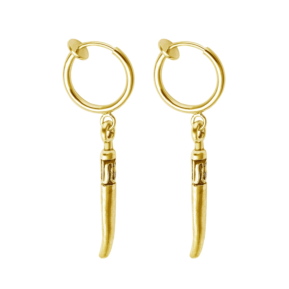 SOHOT Punk Style No Pierced Hoop Earrings Tiny Vintage Gold Silver Color Unisex Tibetan Knife Pendant For Ordiary Jewelry Bijoux | Украшения