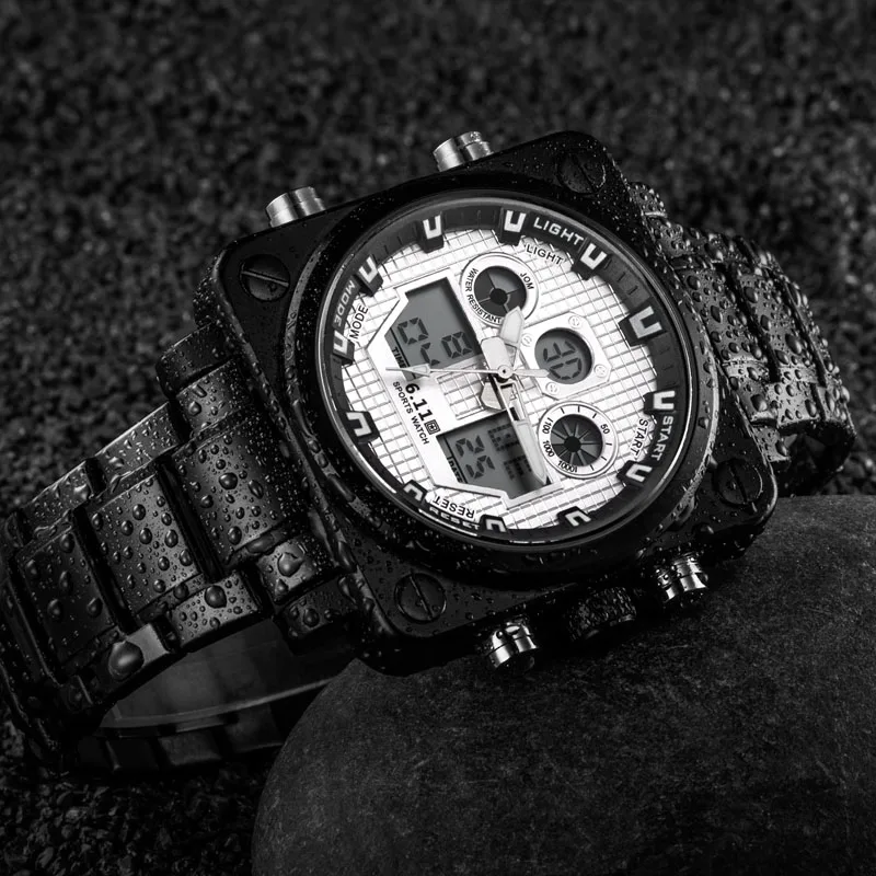 6 11 мужские наружные квадратные часы полностью стальные светодиодные цифровые