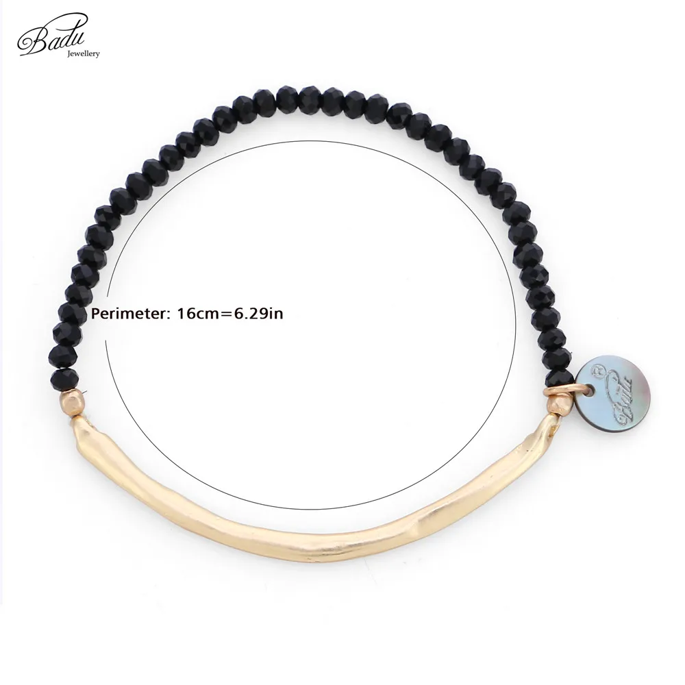 

Badu Black Crystal Beaded Bracelet for Women Golden Copper Tube Elastic Adjustable Bracelets Fashion Jewelry Wholesale