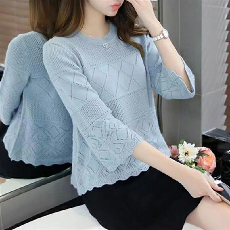 

2019 Fashion Summer Pullover Tops Hollow Out Thin Women Sweater Cute Girls Half Sleeve Sweaters Top Ladies Knitted Jumper Female